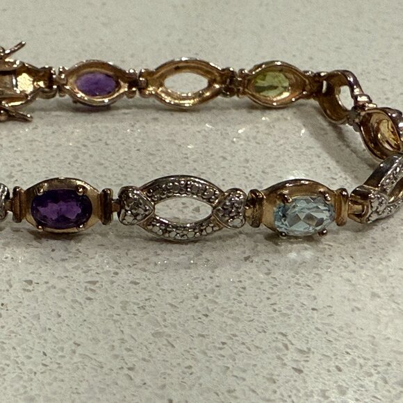 Vintage Sterling Silver and Gemstone Tennis Bracelet - Picture 8 of 9